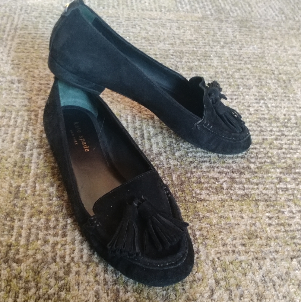 Kate spade black suede tassel loafer flats sz 7